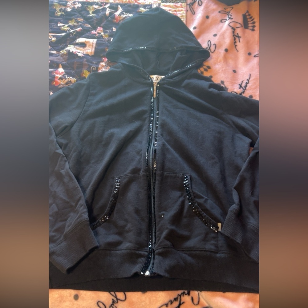 New York Laundry Black Zip Hoodie with Sequin Trim